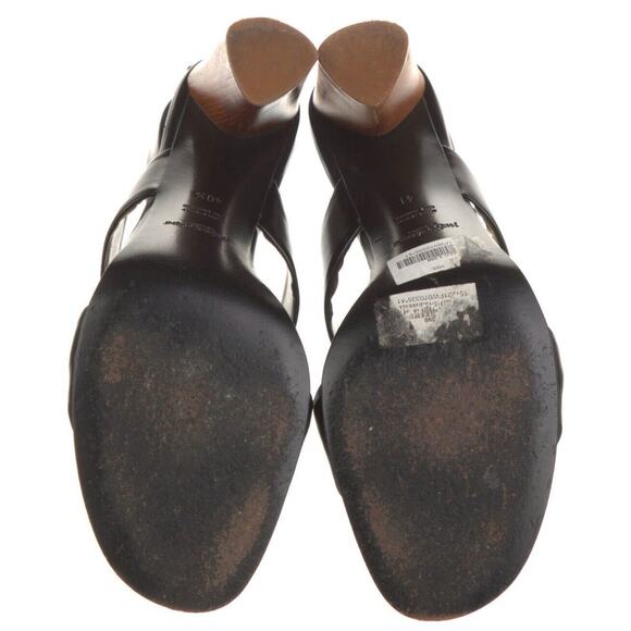 Authentic Yves Saint Laurent Black Leather Open Toe Shoe Block Wood Heel EU 40.5 - Picture 5 of 10
